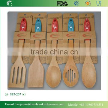 SP5-207/100% Bamboo Material 5-Pieces Spoon Set,Spatual Set With Silicone Handle