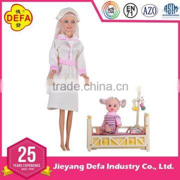 Plastic girl doll wear nurse uniform with different kinds of medical apparatus for children Wholesale Doll Toys