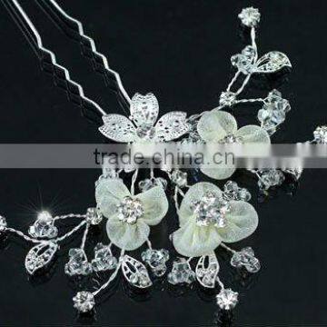 Bridal Wedding Ivory Fabric Crystals Handmade Hair Clip CT1374