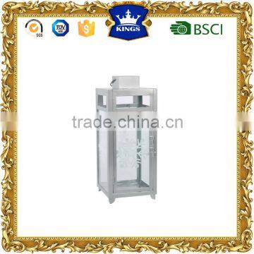 White tall christmas metal candle lantern with snowflake
