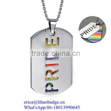 Wholesale Gay Pride Metal Dog Tag, Rainbow Metal Necklace for Gift