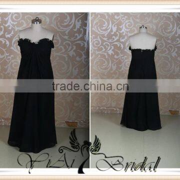 RSE232 Ruffle Neckline Drapped Skirt Long Black Chiffon Fat Bridesmaid Dress photo-2