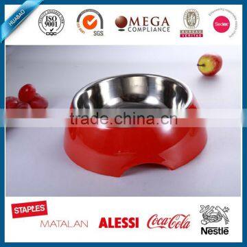 RED High quality stainless steel 18/8 pet bowl with melamine base, single dog feeder
