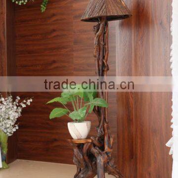 Southeast Asia Style Root Carved Floor Lamp, Unique Design Wood Carved Standard Lamp With Bark Lampshade (BF01-X1166) photo-2
