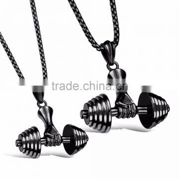 Fashion Men's Silver Black Gold Stainless Steel Dumbbel Pendant Necklace photo-6