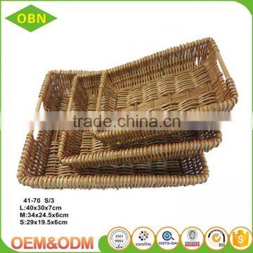 Cheap Wholesale Set 3 Handmade Natural Flat Trays Rattan Wicker Fruits Bread Basket photo-2