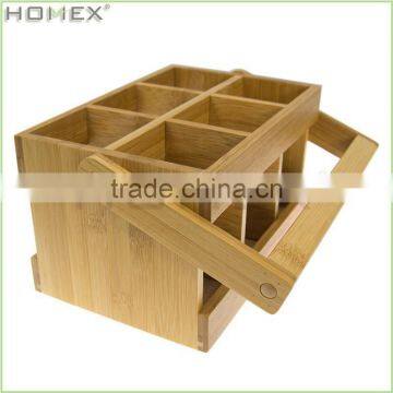 Bamboo Utensil Flatware Cutlery Caddy Holder with Handle/Homex_BSCI