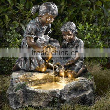 large outdoor garden copper sculptures metal craft child water fountain statues