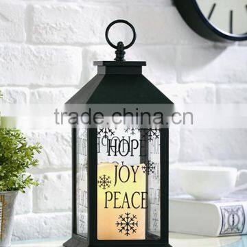 13" Black Plastic Christmas Lantern With LED Candle Installed