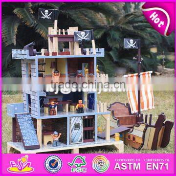 2017 New Design Boys Pretend Play Wooden Pirate Doll House With Pirate Boat W06A162 photo-4