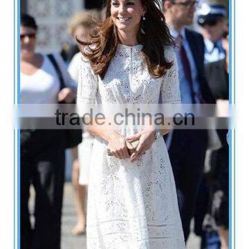 European Summer Fashion Elegant White Lace Cotton Dress Pattern Wholesale photo-2