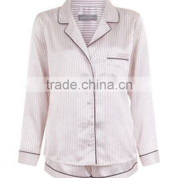 Women Oversized Plain Stripe Satin Shorts Pyjama Set Black Piping Pajamas Set Long Sleeve Top With Shorts photo-4