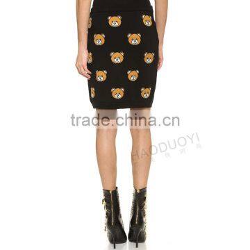MGOO 2016 New Arrival Women Winter Slinky Skirts Bears Block Print Knitted Women Knee Length Skirts 15144M537 photo-6