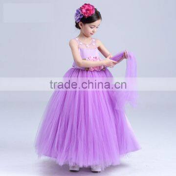 2017 Girls Long Party Dress Sheer Shoulder Flowers Frocks photo-2