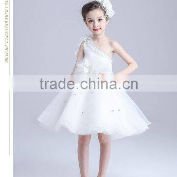 2017 Wholesale Children One Sleeve Shoulder Dress Flowers Slashes Dresses photo-3