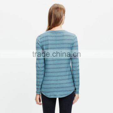 Women Slub Long Sleeve Crewneck Tshirts in Denmark Stripe photo-2