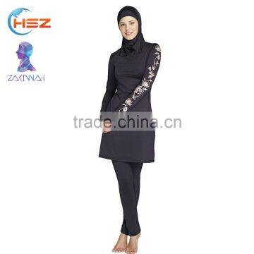 Zakiyyah 5585 African Wholesale Chinlon Farbic for Islamic Swimsuit Custom Swimwear With Lace Embroidery Print Sleeve Design photo-2