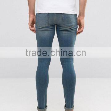 Super Skinny Denim Jeans Distressed Denim Pants With Knee Rips photo-2