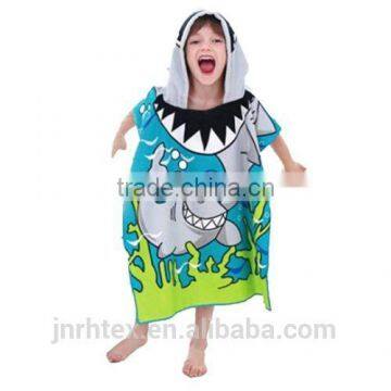 Cute Blue Beach Pool Microfiber Hooded Poncho Towel for Boys