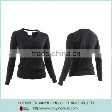 Cotton Elastic Embroidery Logo Womens V Collar Golf Knitwear
