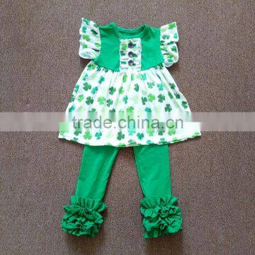 Boutique Children St. Patrick's Day Clothing Baby Girls Shamrock 2 Pcs Clothes Cute Green Clover Tunic Top and Legging Outfit photo-2