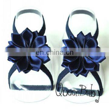 Baby Barefoot Sandals with Satin Flower with thin Elastic