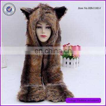 Full Animal Hood Hat Winter Warmer Cap 3 in 1 Function Red Wolf Spirit Hoods