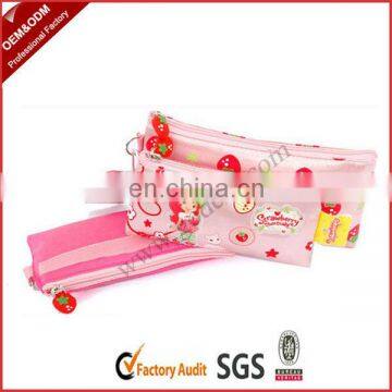 Sweet Strawberry Printed Pink Pencil Cases With Key Ring