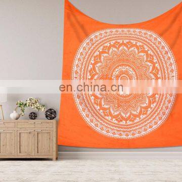 Indian Wall Hanging Hippie Ombre Mandala Orange Tapestry Bohemian Bedspread Wall Decor 95"X85" Inch