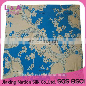 Digital printing polyester satin cheap scarf with blue flowers