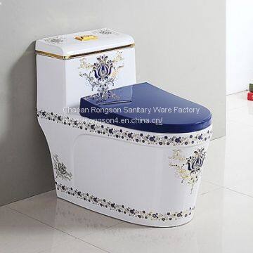 European style sanitary ware bathroom one piece wholesale ceramic color toilet bowl water closet with color seat cover