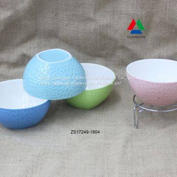 High quality  emboss  ceramic  bowl  solid  color  for sale