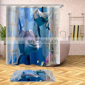 i@home polyester fabric cartoon bathroom dolphin shower curtain ocean waterproof custom