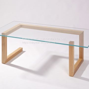 Oliver coffee table with tempered glass top + solid wood base