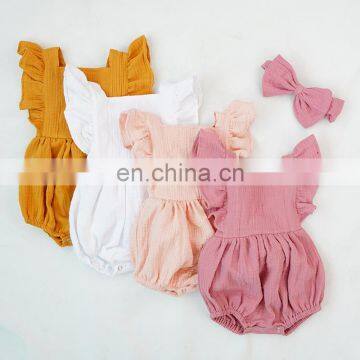 New 100% Cotton Baby Ruffle Rompers Climbing Clothes Lotus Leaf Lace Summer Clothing Girl Baby Romper Hair Band Set photo-2
