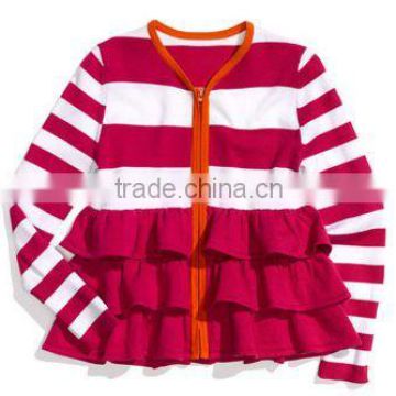 Wholesale new Red strip kids ruffle coat ,children jacket , pretty girls fall winter outwear