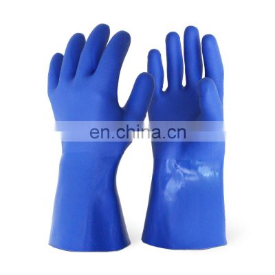 Waterproof Anti Slip Cotton Interlock Liner Long Cuff PVC Sandy Plastic Coated Gloves