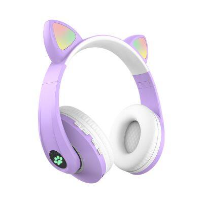 Headset Bluetooth Compatible Headset Wireless LED Girl Stereo Foldable Sports Headset Microphone Headset Cute Cat Ears photo-4