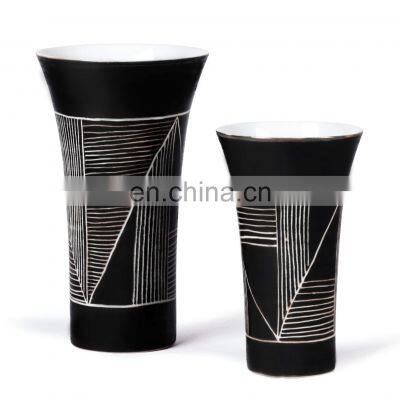 Japanese Style Modern Simple Hand Painted Modern Geometric Black Ceramic Vase Floor Vase for Home Decoration photo-5