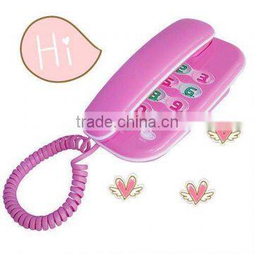 cute pink color wall mounted mini trim line phone