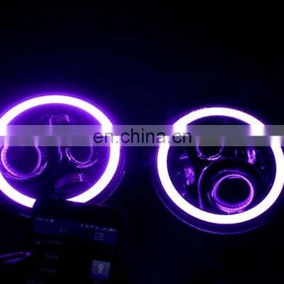 for jeep RGB led headlight mobile phone control led head lamp with led ring