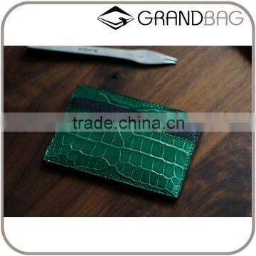 High Quality Fashion Wholesale Green Color Genuine Real Crocodile Skin Mix Sheep Leather Credit Card Holder Purse Pocket Wallet