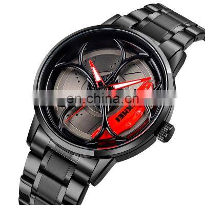 skmei 1990 High Quality Unique Sports Wheel Watch Men's Wrist Cool 3D Design Black Rim Car Watch Reloj Hombre