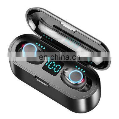 High quality IPX7 waterproof F9 Wireless earphone headphones tws 5.0 Touch Control LED power Display 2000mAh in-ear Earbuds