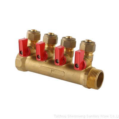 3/4 inch True Brass Four Ways Manifolds Valve For Distribution Water Manifold Valve