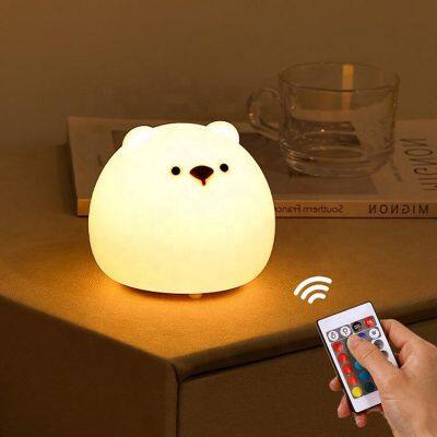 Little Bear Led Night Light Child Silicone Light USB Rechargeable Touch Sensor Colorful Lamp for Kids Bedroom