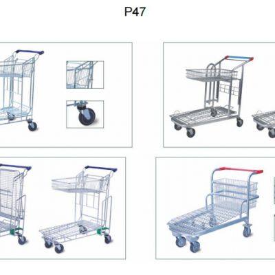 125L Asia 4 inch PVC red wheel Steel Shopping Trolley for Supermarket （surface : zinc and transparent powder coating）