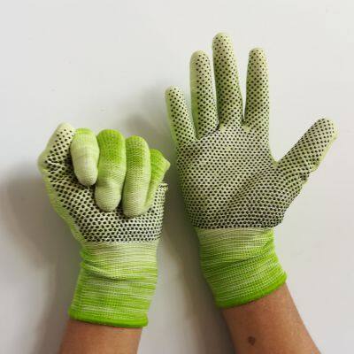 Cyan and White Polyester Thread 13 Gauge Knitted White PU Palm Coated Black PVC Palm Dotted Anti-slip Safety Work Gloves photo-4