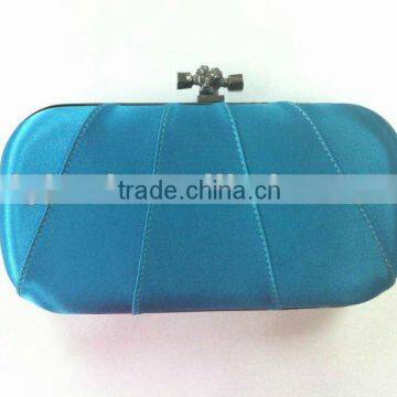 Blue satin evening clutch handbag