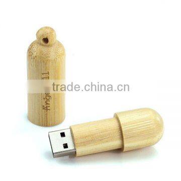 Hot Sale 1GB Cylinder Shape Wooden USB 2.0 Pen Drive with Laser Engraging Logo